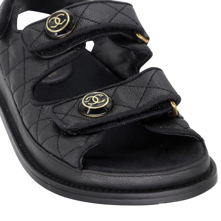 Chanel Cambon 36C Leather Quilted CC Button Dad Sandals CC-1123P-0011