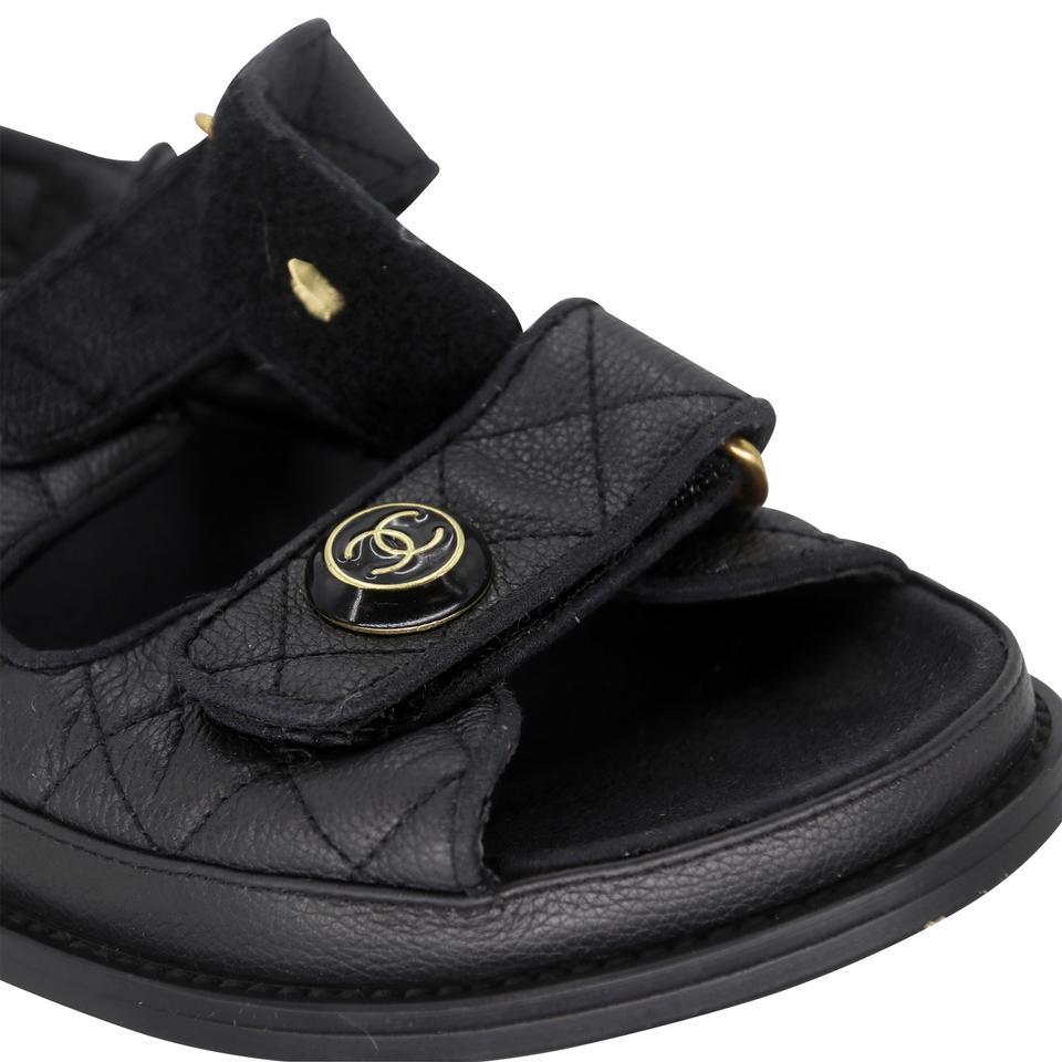 Chanel Cambon 36C Leather Quilted CC Button Dad Sandals CC-1123P-0011 1