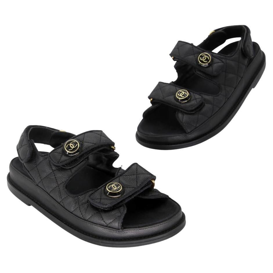 chanel black slip on sandals