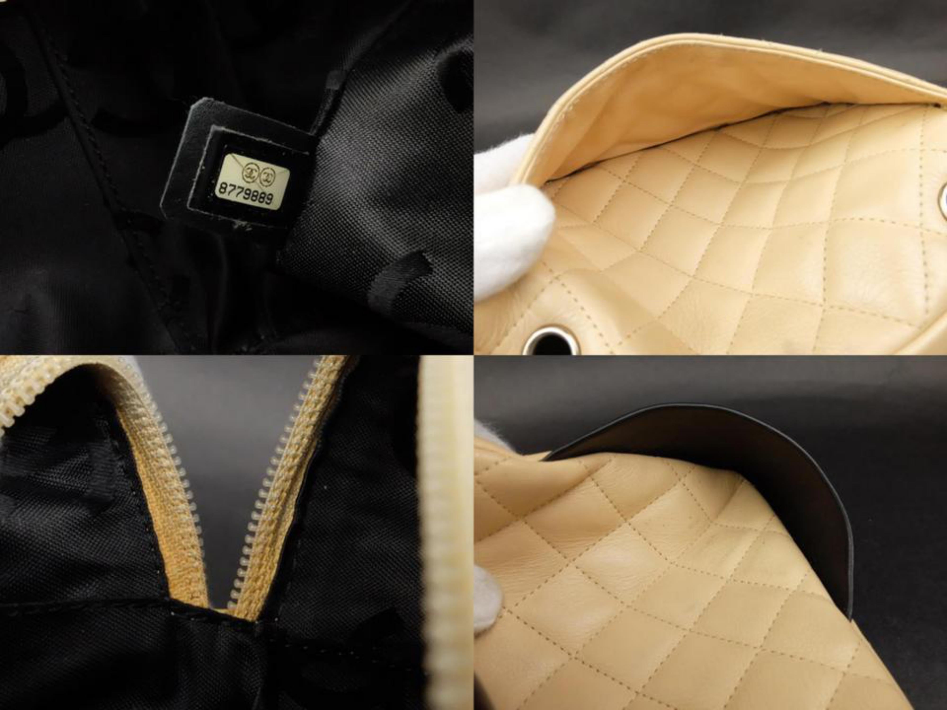 Chanel Cambon Bicolor Ligne Bowler 227765 Beige X Black Quilted Leather Shoulder In Good Condition For Sale In Forest Hills, NY