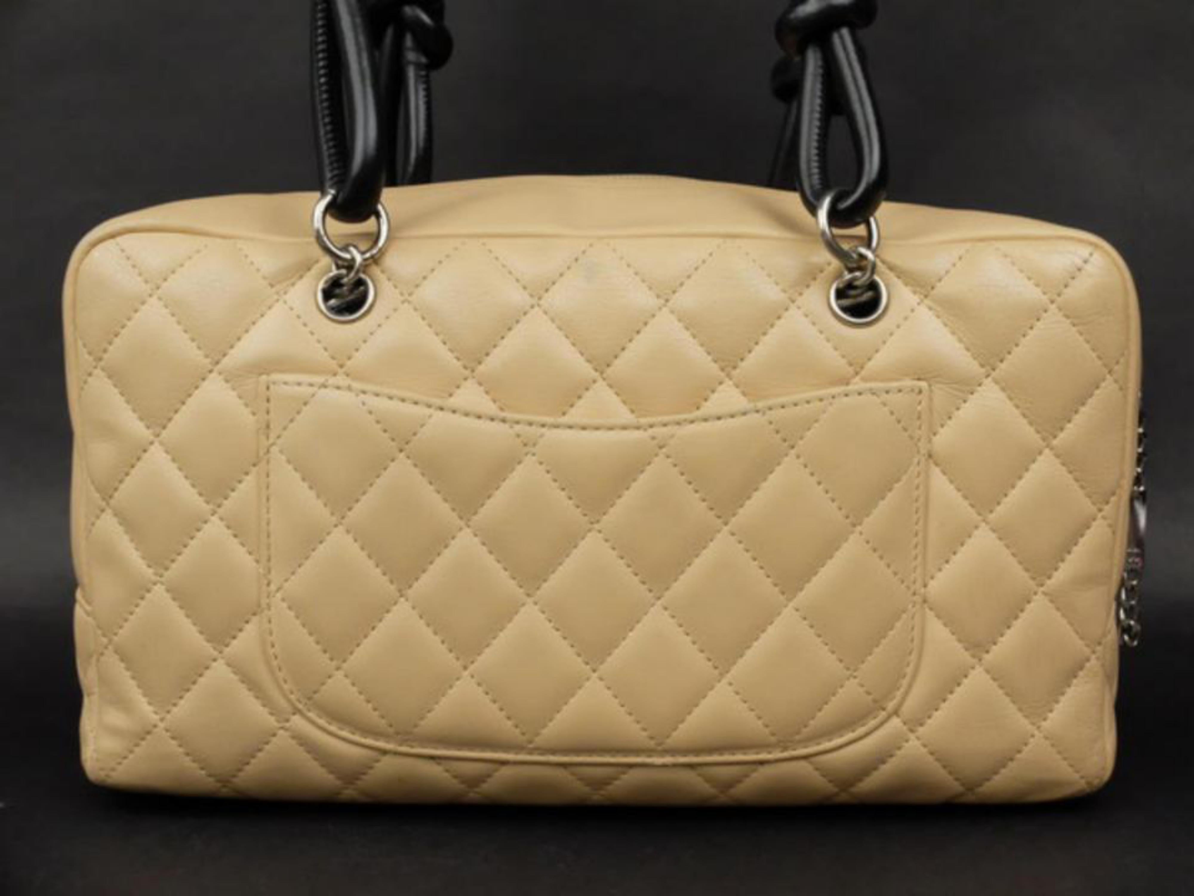 Chanel Cambon Bicolor Ligne Bowler 227765 Beige X Black Quilted Leather Shoulder For Sale 3