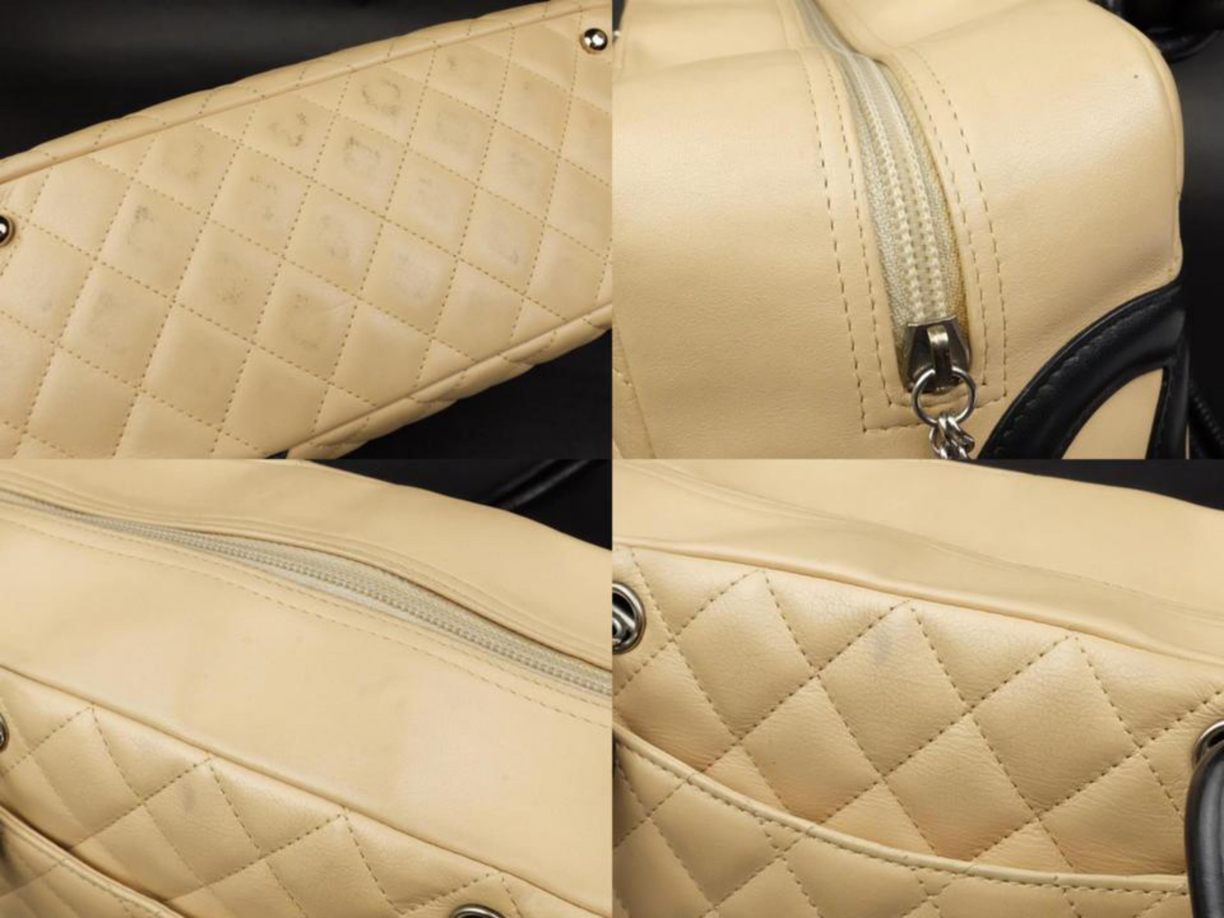 Chanel Cambon Bicolor Ligne Bowler 227765 Beige X Black Quilted Leather Shoulder For Sale 4