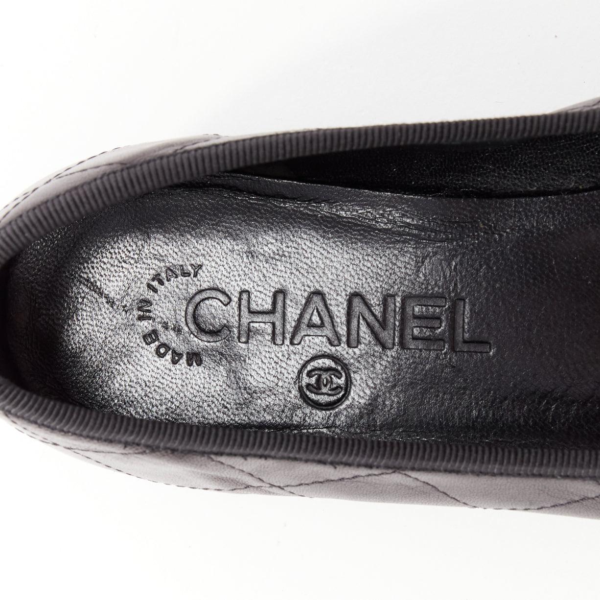 CHANEL Cambon black CC logo quilted bow front ballerina flats EU35 3