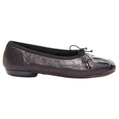 CHANEL Cambon black CC logo quilted bow front ballerina flats EU35