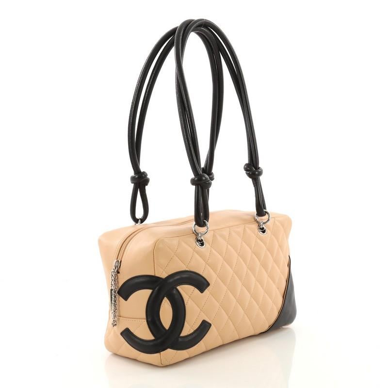 Beige Chanel Cambon Bowler Bag Quilted Leather Medium