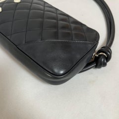 Chanel Cambon Clutch Black Leather White Logo
