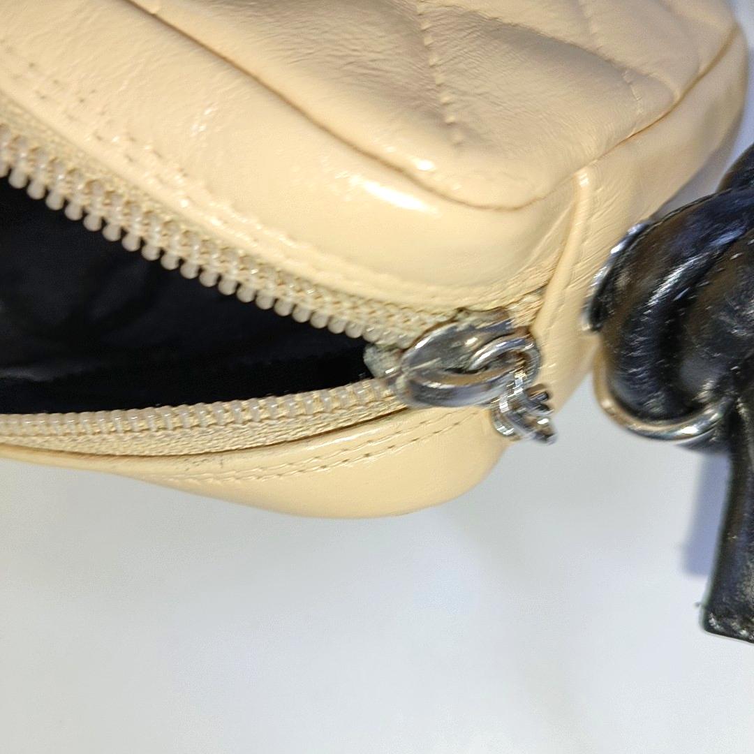 Chanel Cambon Clutch Shoulder Bag Beige Calfskin Leather Black Strap 8