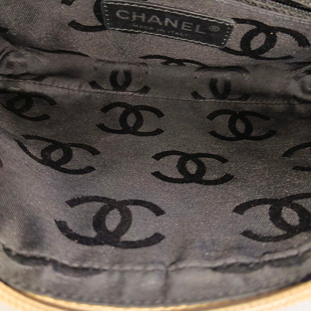 Chanel Cambon Clutch Shoulder Bag Beige Calfskin Leather Black Strap 2