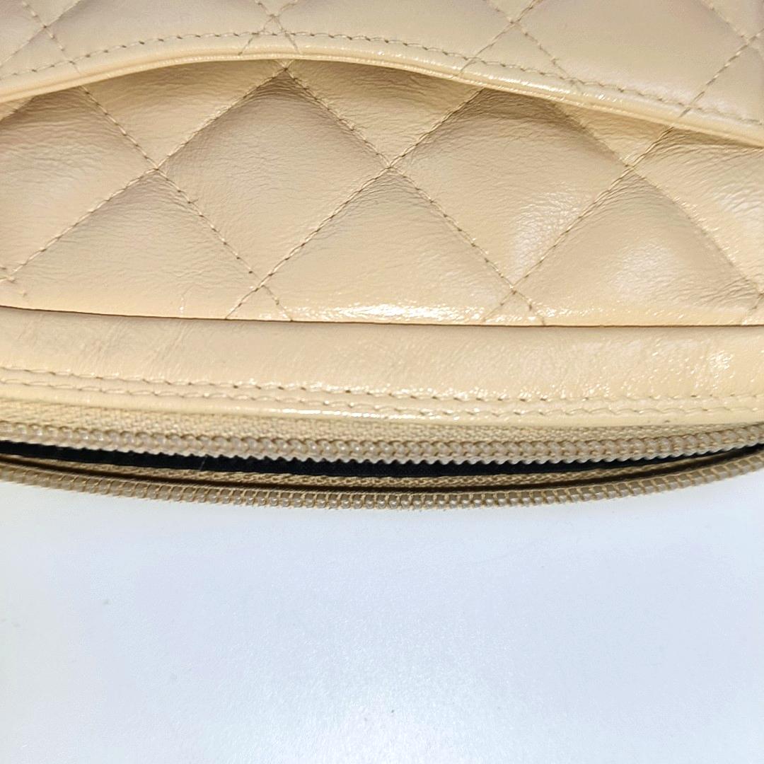 Chanel Cambon Clutch Shoulder Bag Beige Calfskin Leather Black Strap 3
