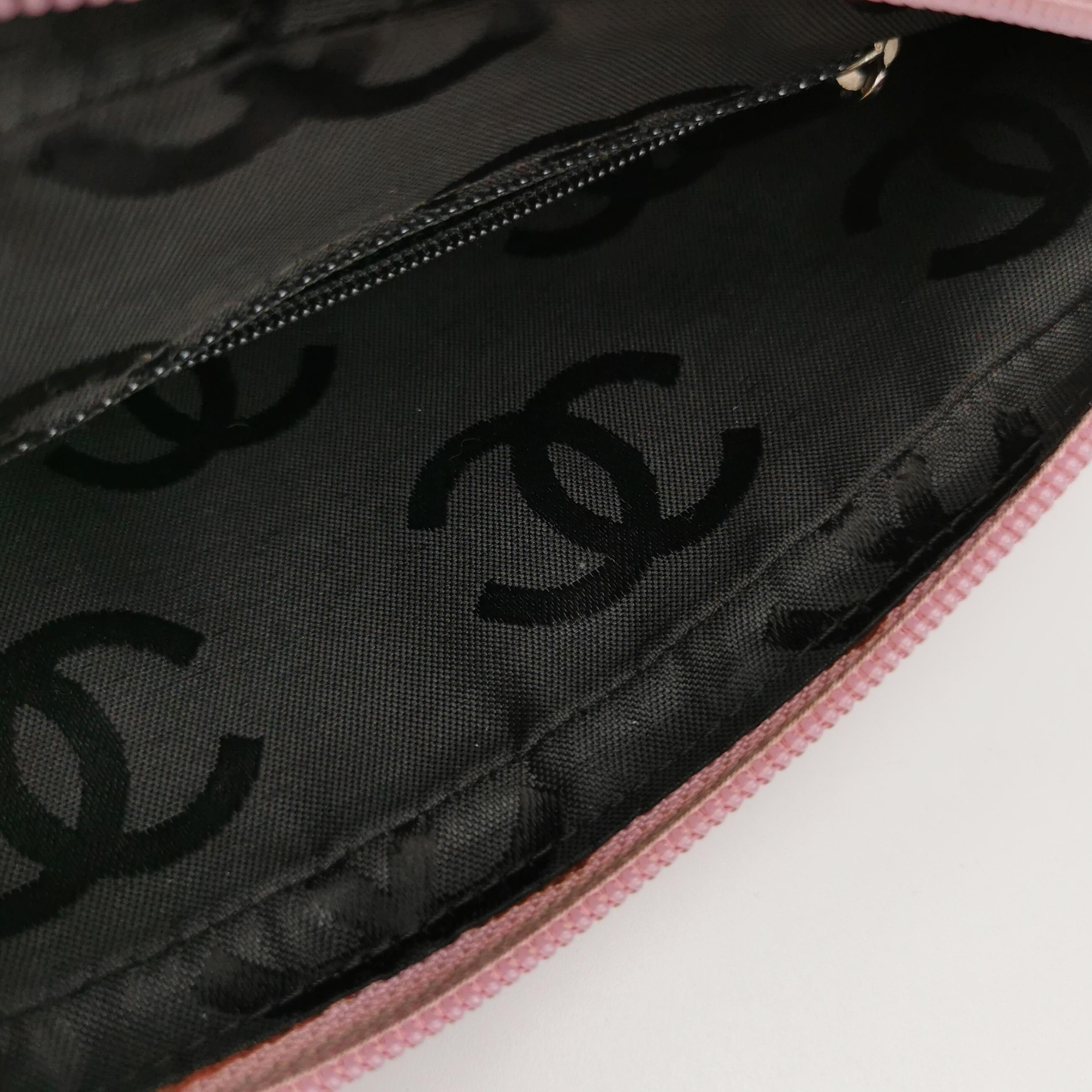 Chanel Cambon Clutch Shoulder Bag PInk Calfskin Leather Black Strap For Sale 5