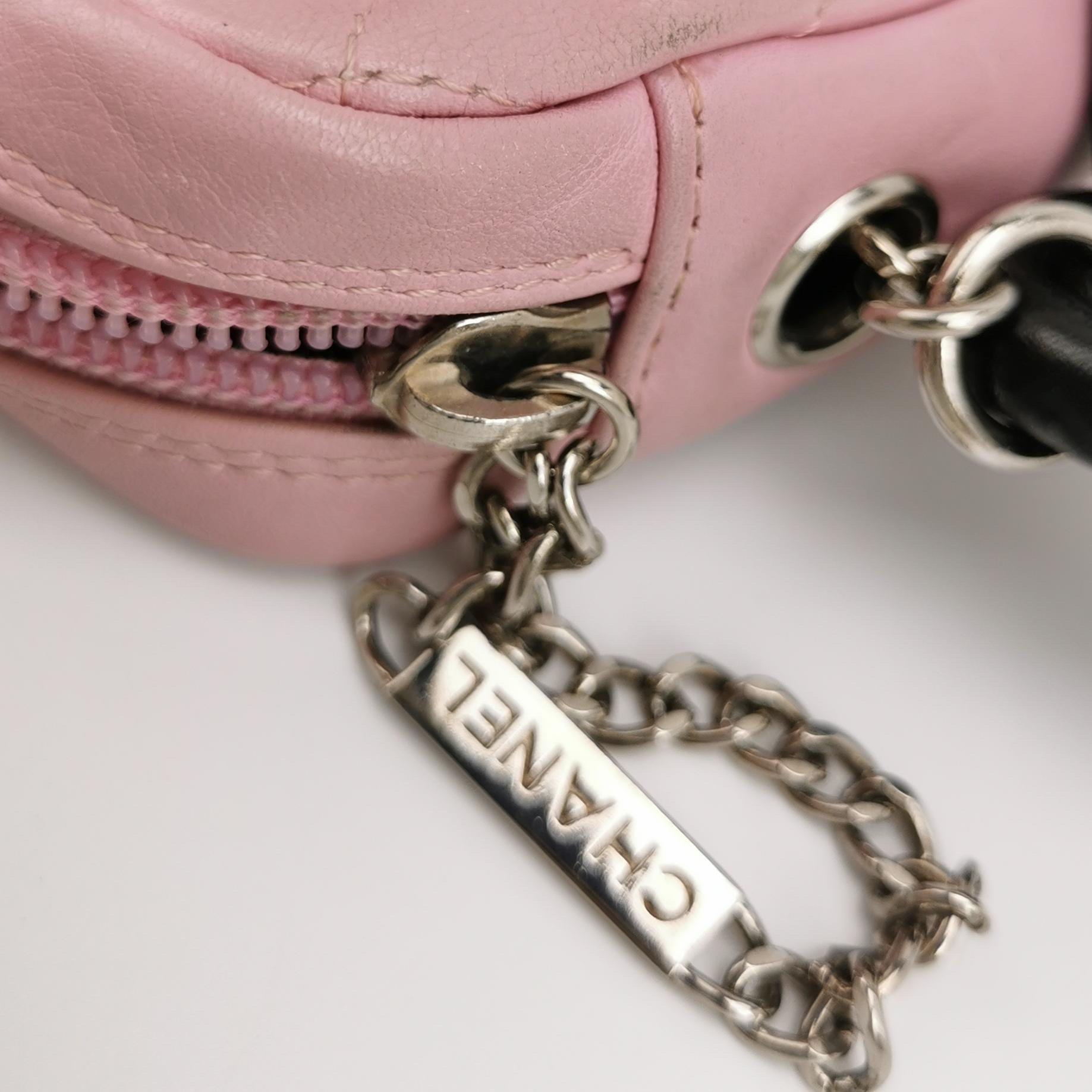 Chanel Cambon Clutch Shoulder Bag PInk Calfskin Leather Black Strap For Sale 6