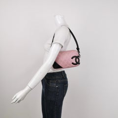 Chanel Cambon Clutch Shoulder Bag PInk Calfskin Leather Black Strap