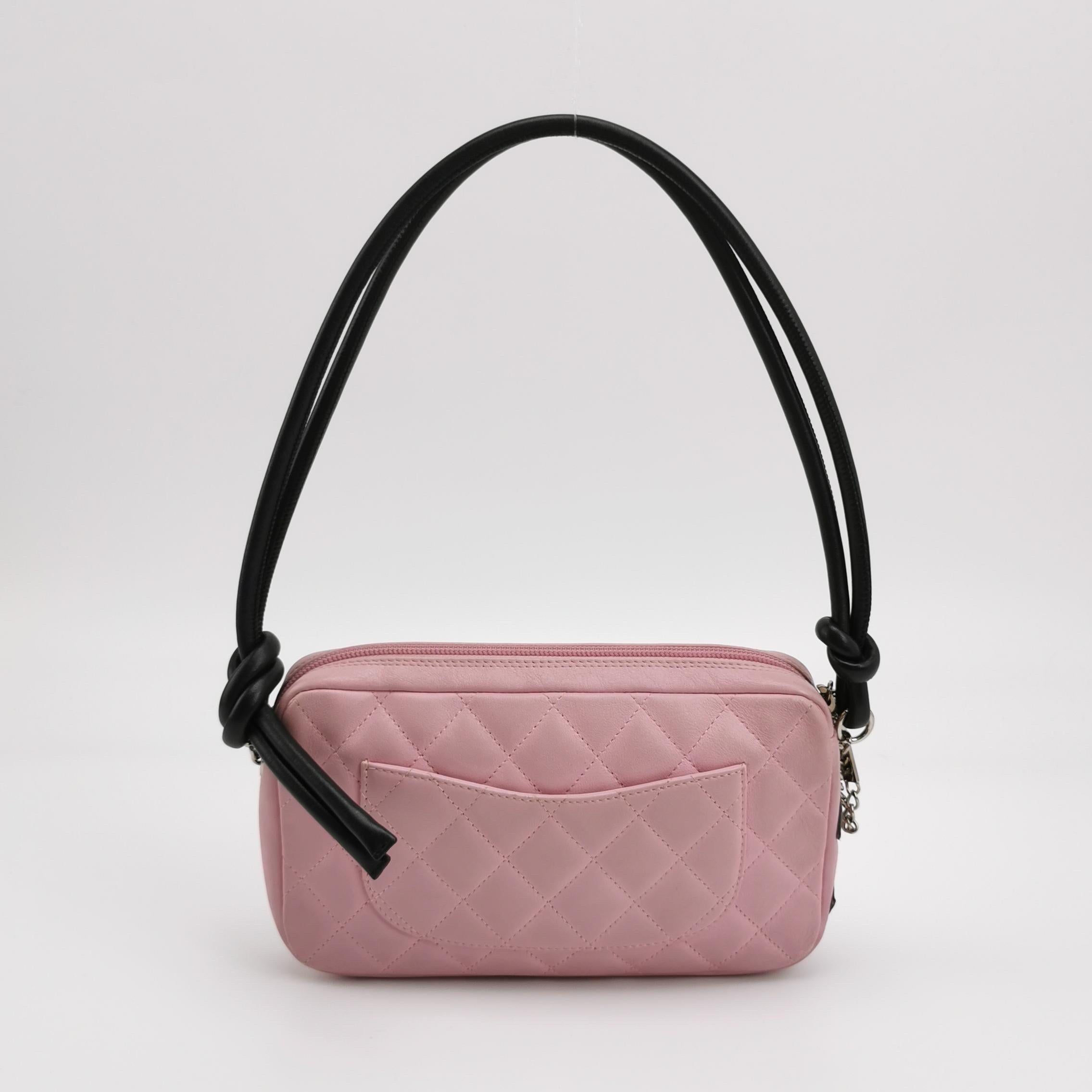Chanel Cambon Clutch Shoulder Bag PInk Calfskin Leather Black Strap For Sale 1