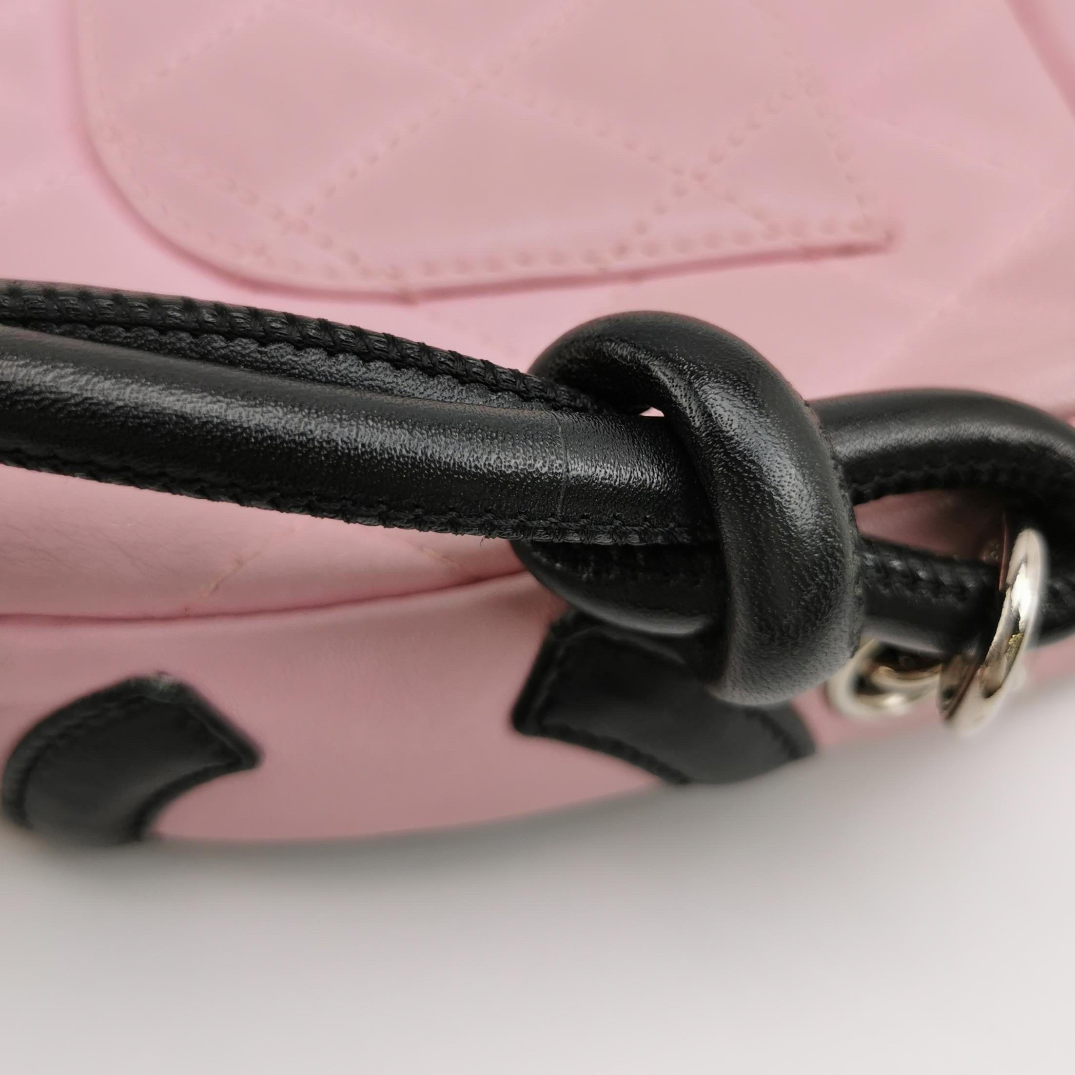 Chanel Cambon Clutch Shoulder Bag PInk Calfskin Leather Black Strap For Sale 4