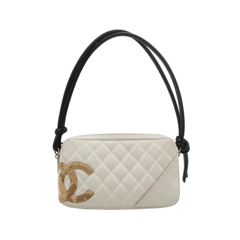 Chanel Cambon Clutch Pelle di serpente bianca Logo CC Cinturino nero