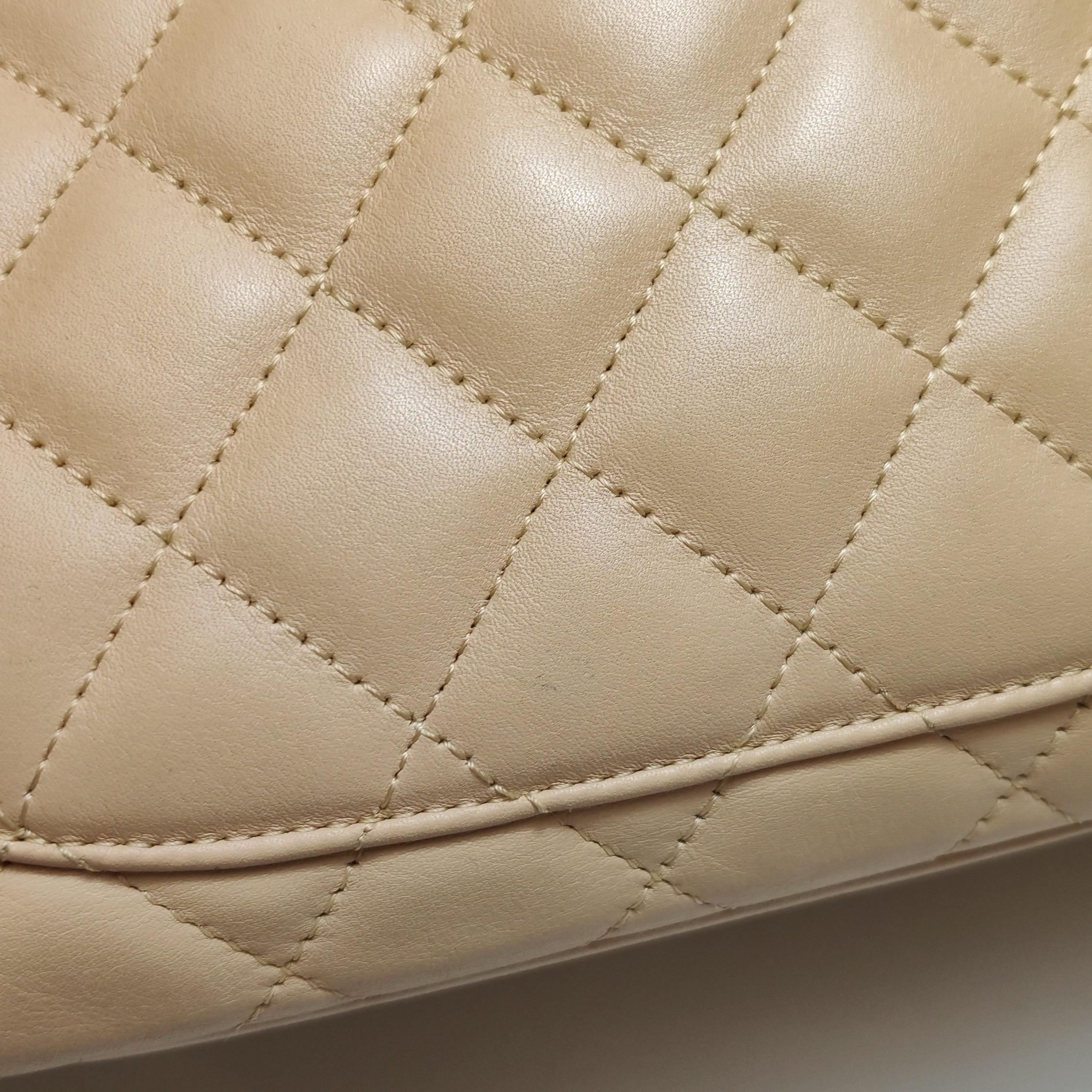 Chanel Cambon Flap Maxi Beige Calfskin Leather Double Strap Shoulder Bag For Sale 8