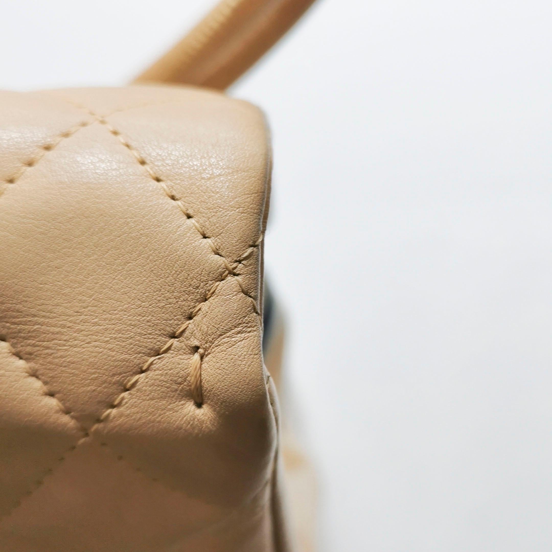 Chanel Cambon Flap Maxi Beige Calfskin Leather Double Strap Shoulder Bag For Sale 10