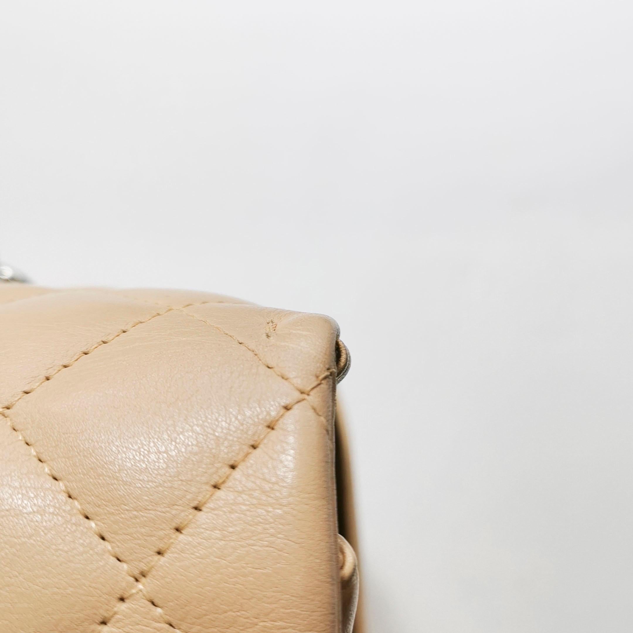 Chanel Cambon Flap Maxi Beige Calfskin Leather Double Strap Shoulder Bag For Sale 11