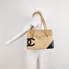 Chanel Cambon Flap Maxi Beige Calfskin Leather Double Strap Shoulder Bag