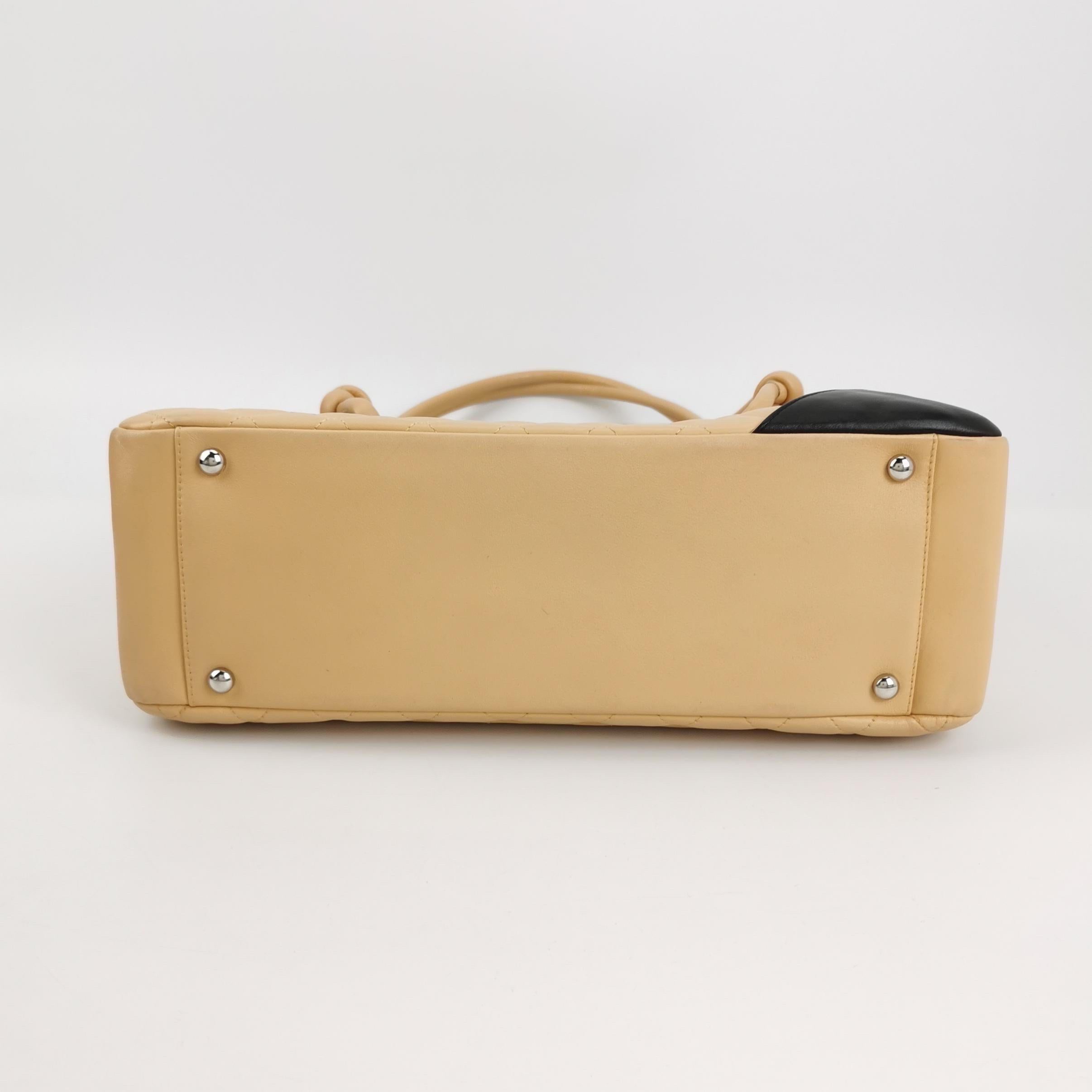 Chanel Cambon Flap Maxi Beige Calfskin Leather Double Strap Shoulder Bag In Good Condition For Sale In AUBERVILLIERS, FR