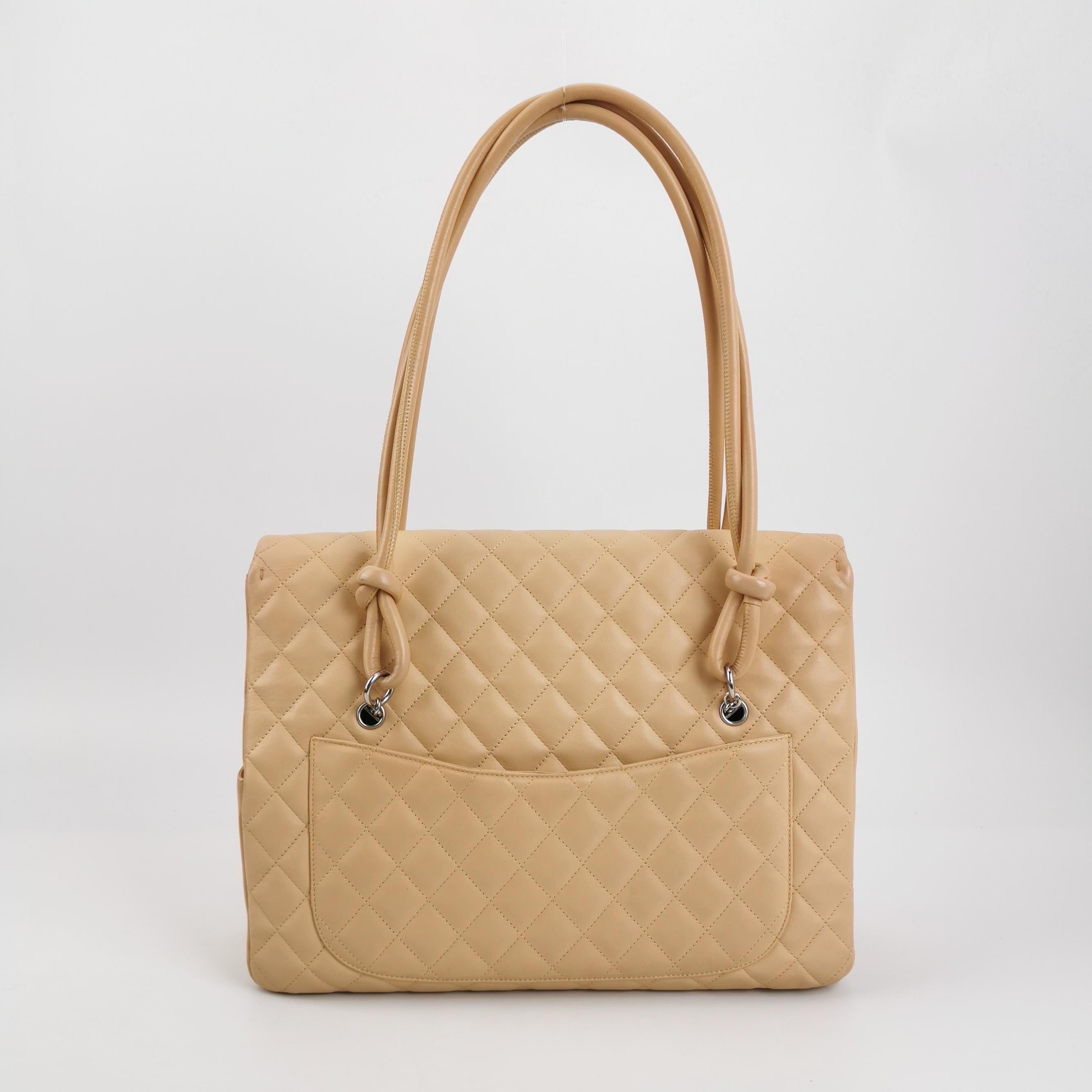 Chanel Cambon Flap Maxi Beige Calfskin Leather Double Strap Shoulder Bag For Sale 1