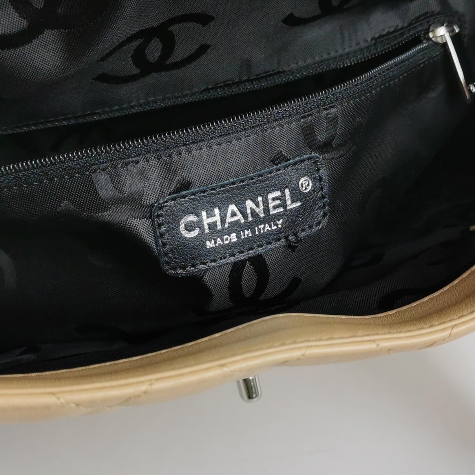 Chanel Cambon Flap Maxi Beige Calfskin Leather Double Strap Shoulder Bag For Sale 3