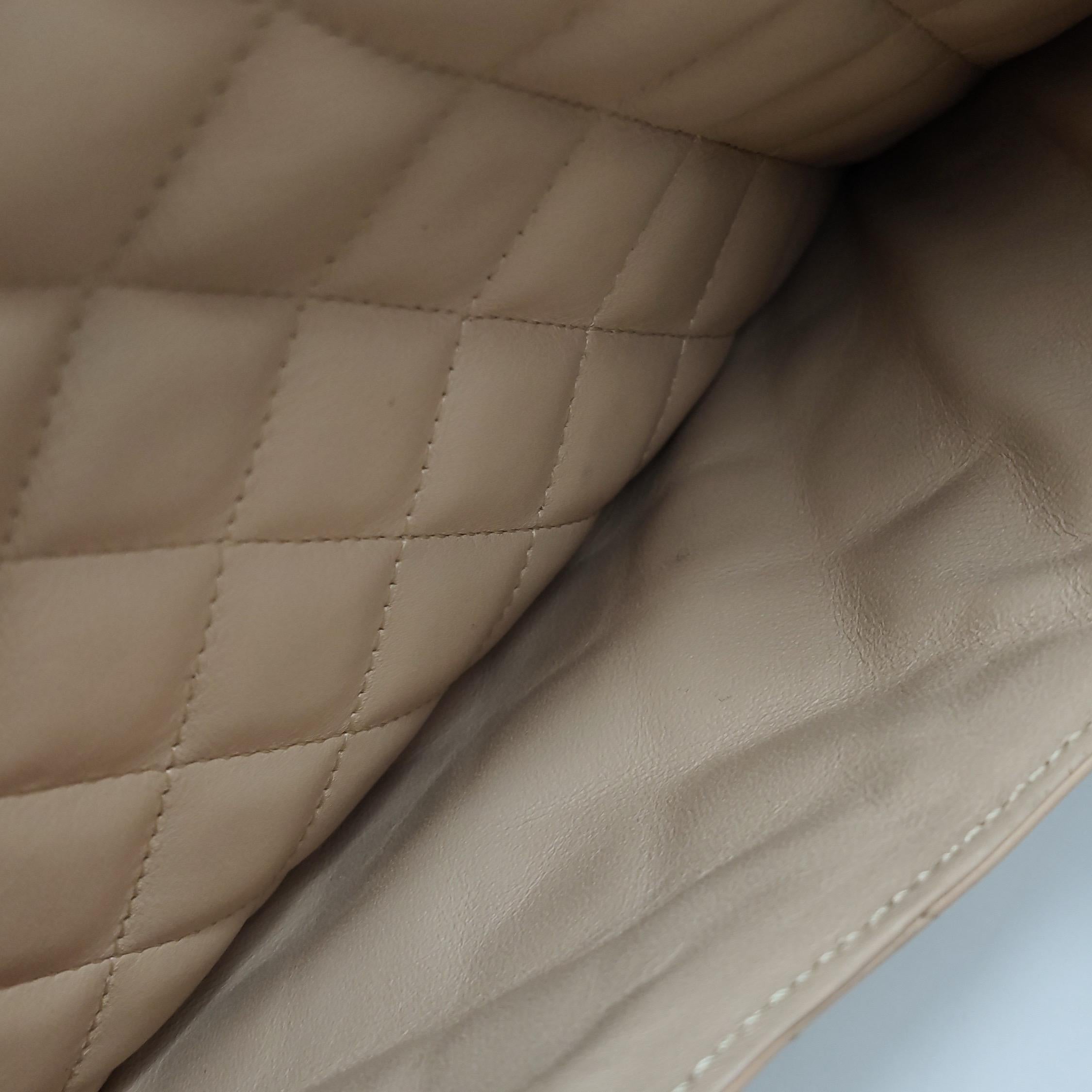 Chanel Cambon Flap Maxi Beige Calfskin Leather Double Strap Shoulder Bag For Sale 4