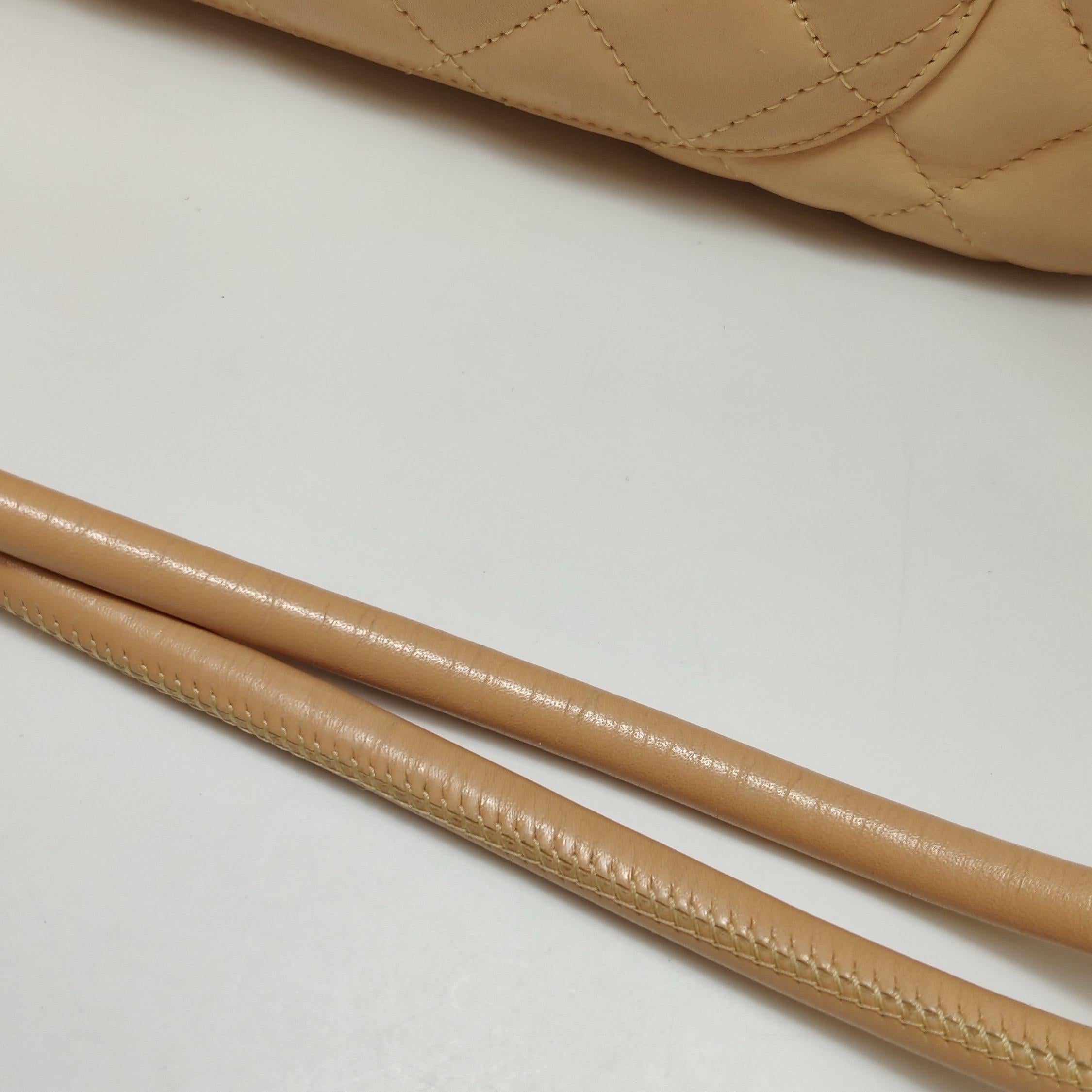 Chanel Cambon Flap Maxi Beige Calfskin Leather Double Strap Shoulder Bag For Sale 5