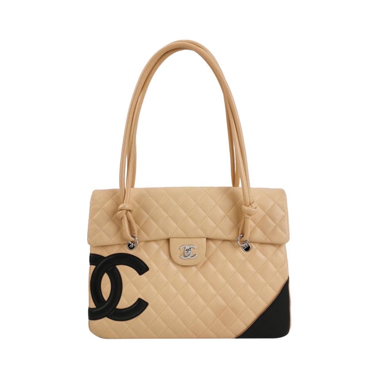 Chanel Cambon Flap Maxi Beige Calfskin Leather Double Strap