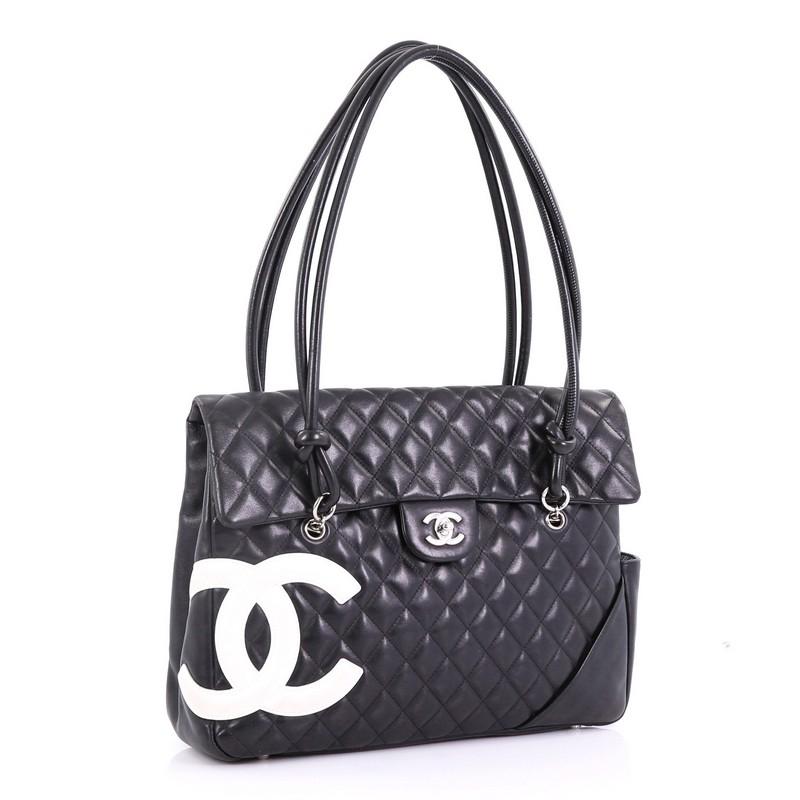 Black Chanel Cambon Flap Tote Quilted Leather Large
