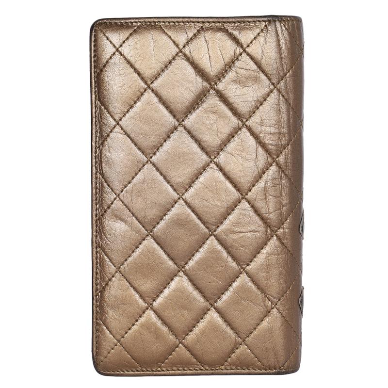 Brown Chanel Cambon Gold Quilted Leather Bifold Wallet