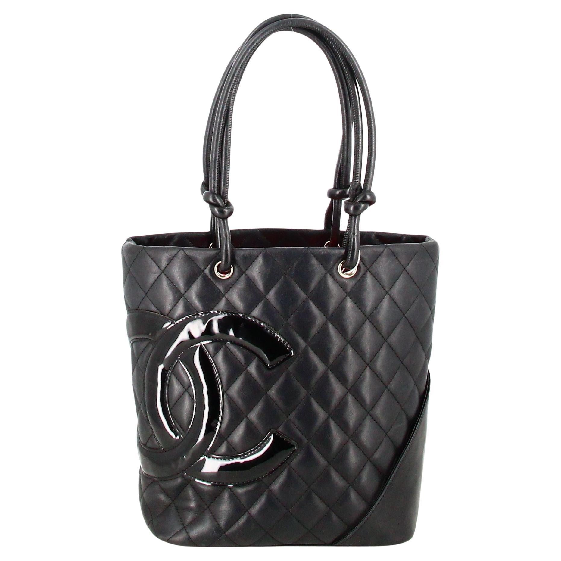 Chanel Cambon Handbag Black Quilted Leather For Sale