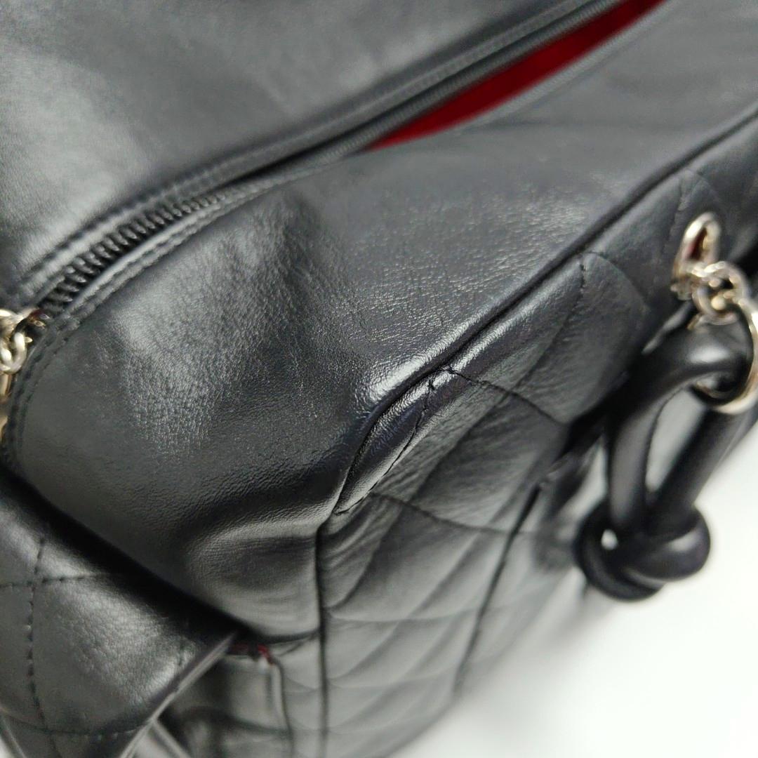 Chanel Cambon Borsa grande in pelle di vitello nera con doppia tracolla in vendita 11