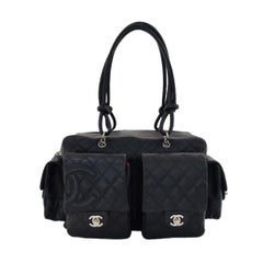 Chanel Cambon Large Black Calfskin Leather Double Strap Handbag