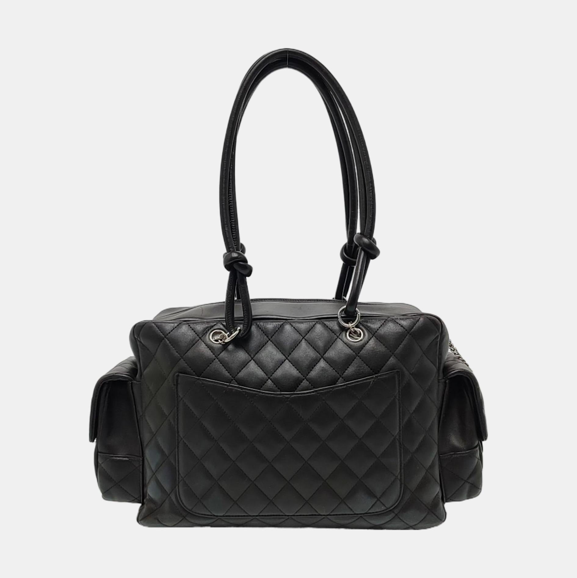 Chanel Cambon Large Sac à main en cuir de veau marron foncé à double bandoulière Pour femmes en vente