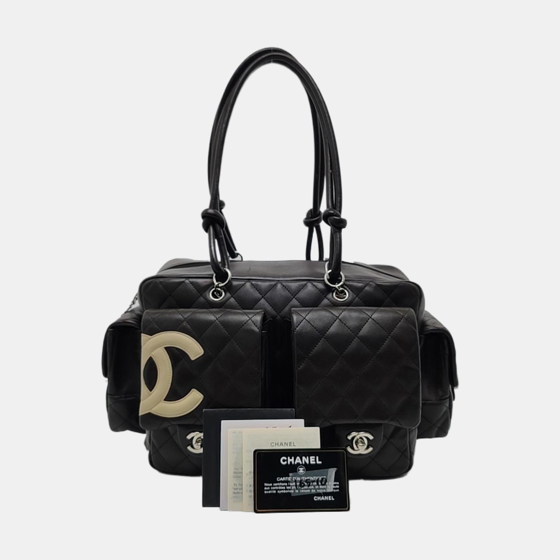 Chanel Cambon Large Sac à main en cuir de veau marron foncé à double bandoulière en vente 3