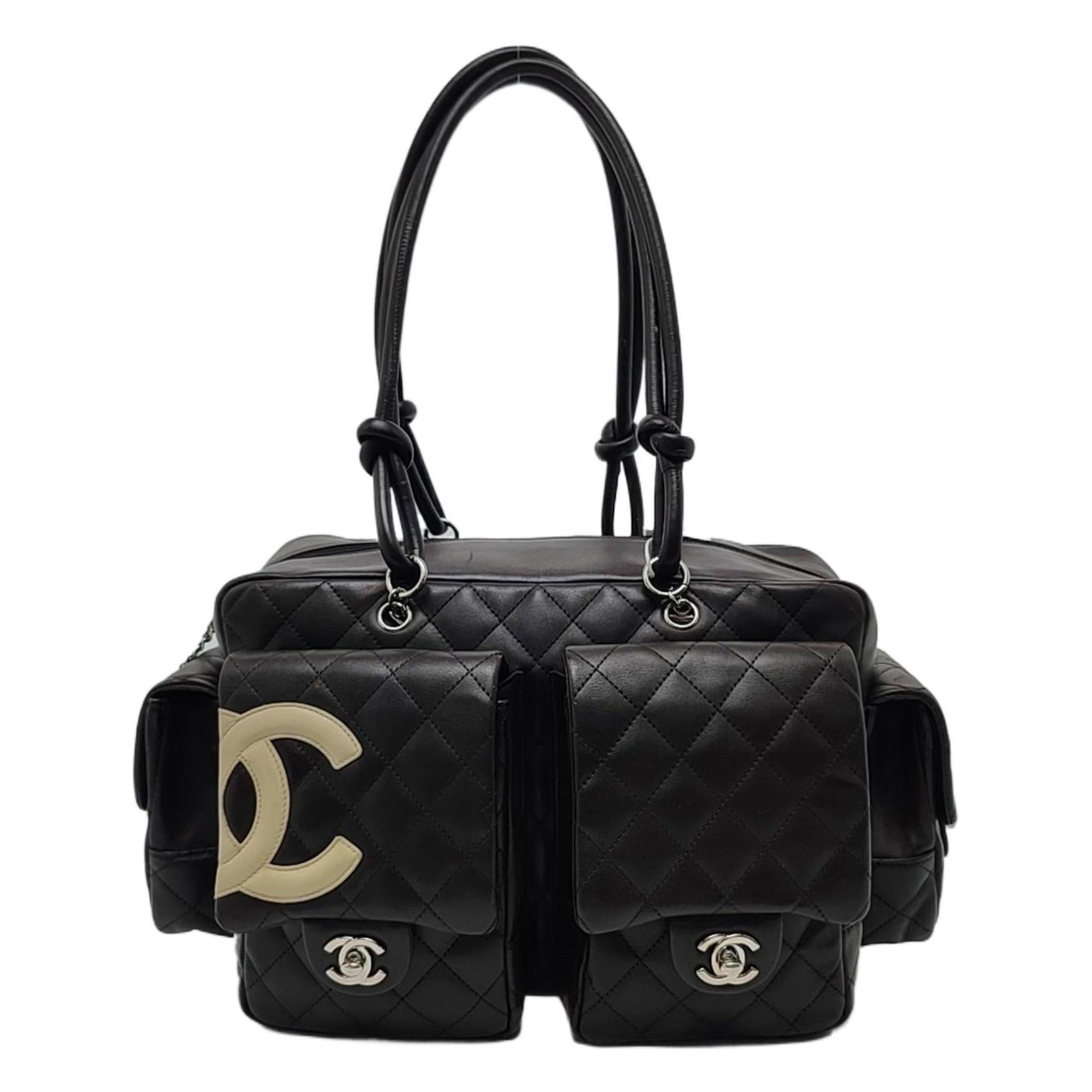 Chanel Cambon Large Sac à main en cuir de veau marron foncé à double bandoulière en vente