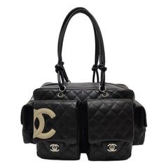Chanel Cambon Large Dark Brown Calfskin Leather Double Strap Handbag