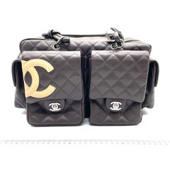 Chanel Cambon Large Dark Brown Calfskin Leather Double Strap Handbag