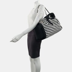 Chanel Cambon Large Navy Striped Canvas Tote Bag