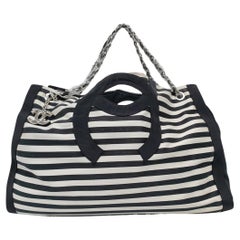 Chanel Cambon Large Navy Striped Canvas Tote Bag Chanel Cambon Large Navy Striped Canvas Tote Bag