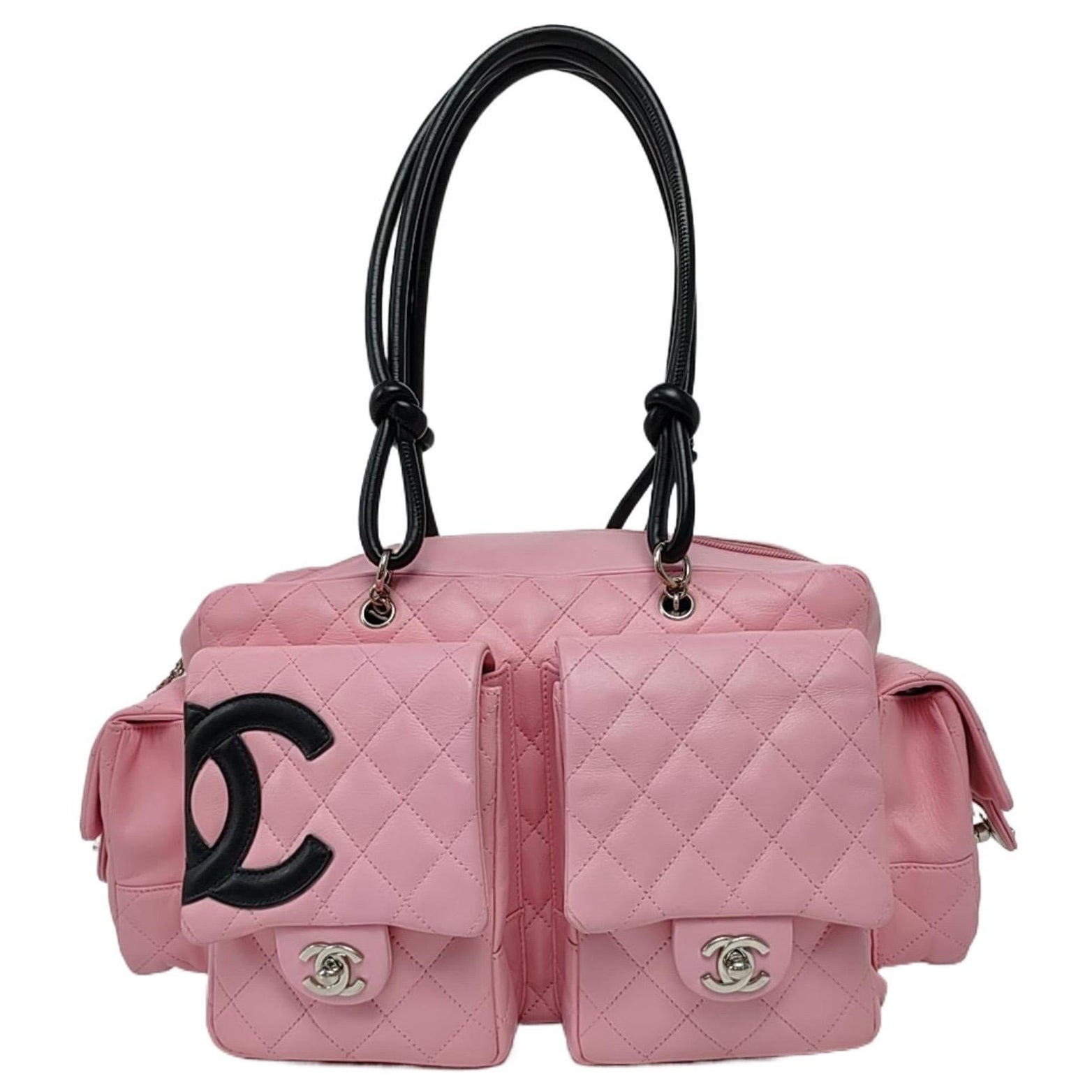 Chanel Cambon Large Pink Calfskin Leather Double Strap Handbag For Sale