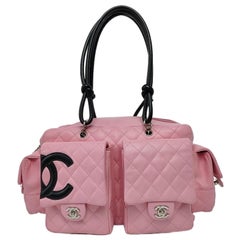 Chanel Cambon Large Pink Calfskin Leather Double Strap Handbag