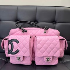 Chanel Cambon Large Pink Calfskin Leather Double Strap Handbag