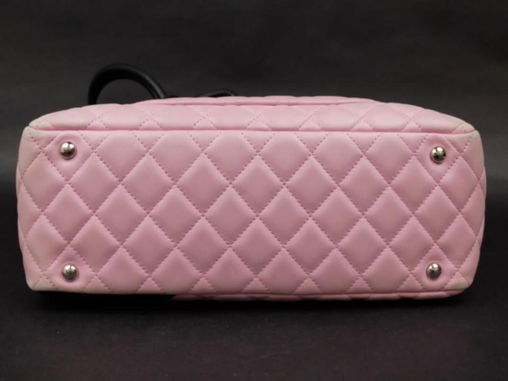 Chanel Cambon Ligne Bowler 227067 Pink X Black Quilted Leather Shoulder Bag 4