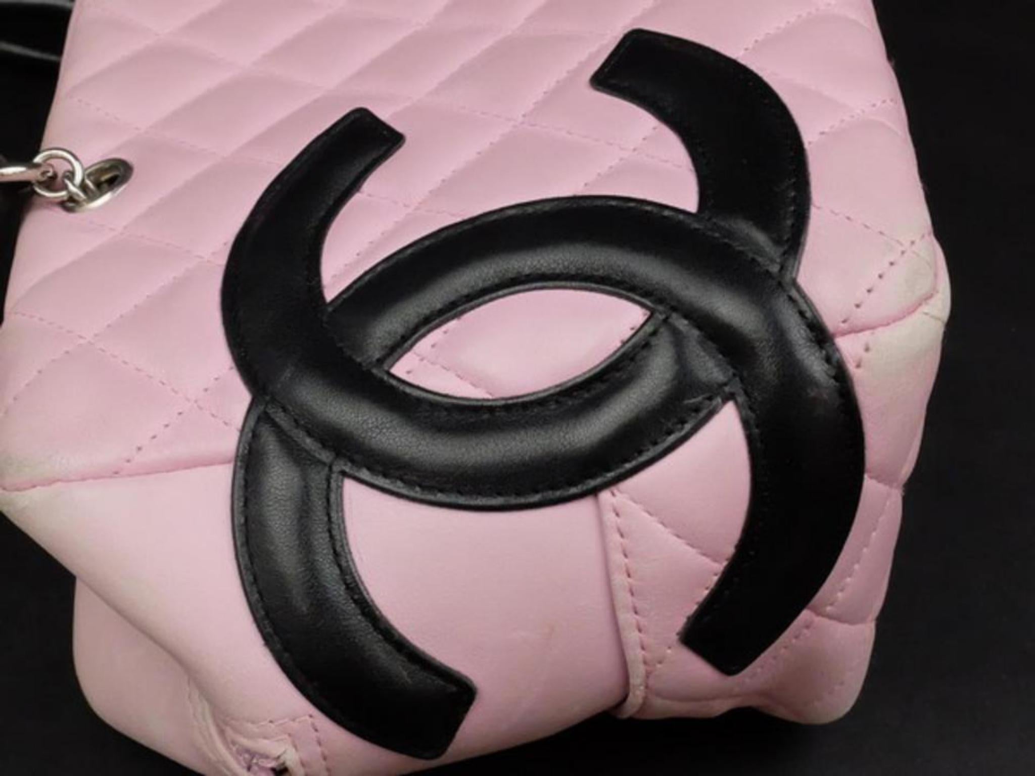 Women's Chanel Cambon Ligne Bowler 227067 Pink X Black Quilted Leather Shoulder Bag