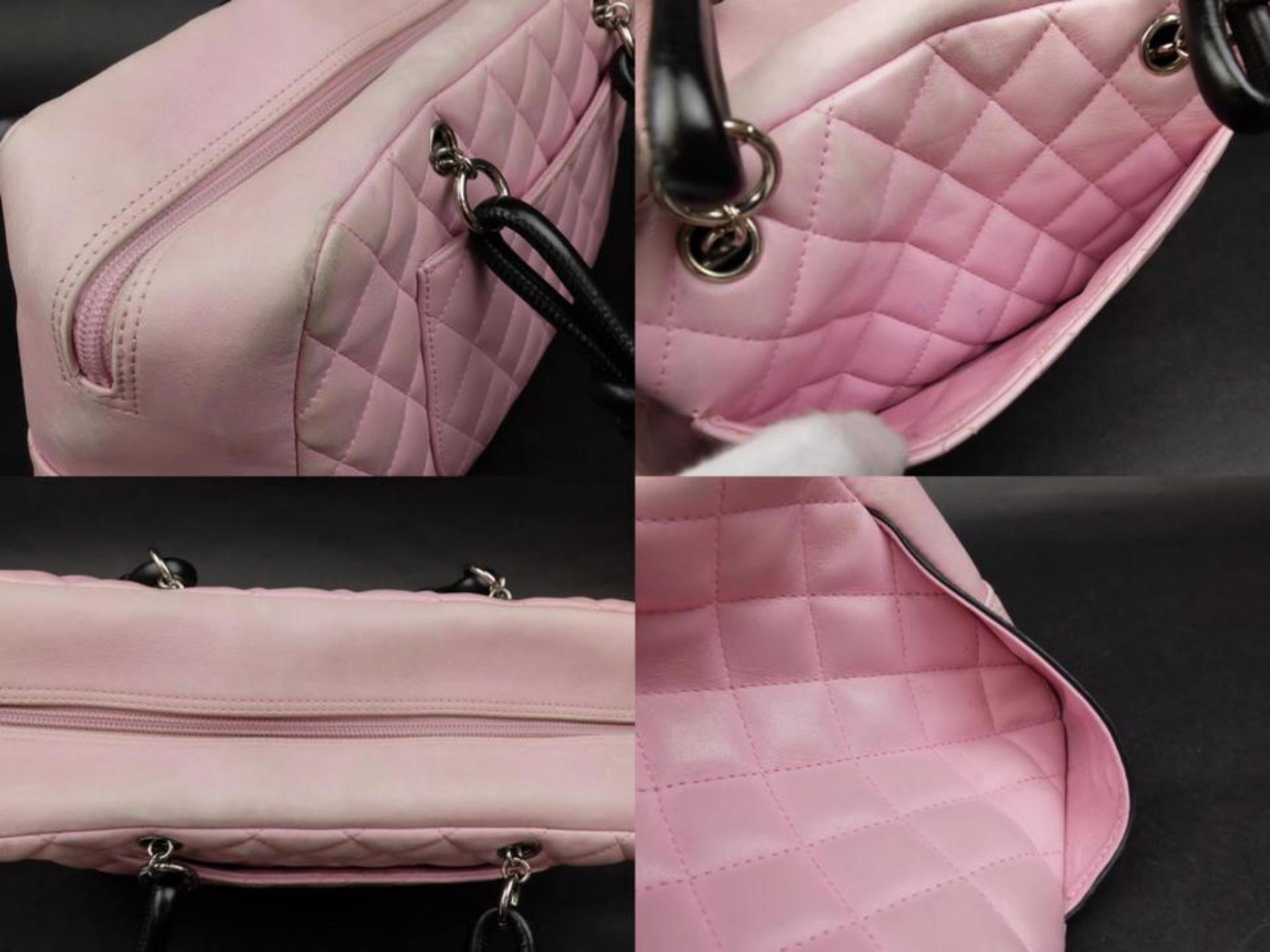 Chanel Cambon Ligne Bowler 227067 Pink X Black Quilted Leather Shoulder Bag 1