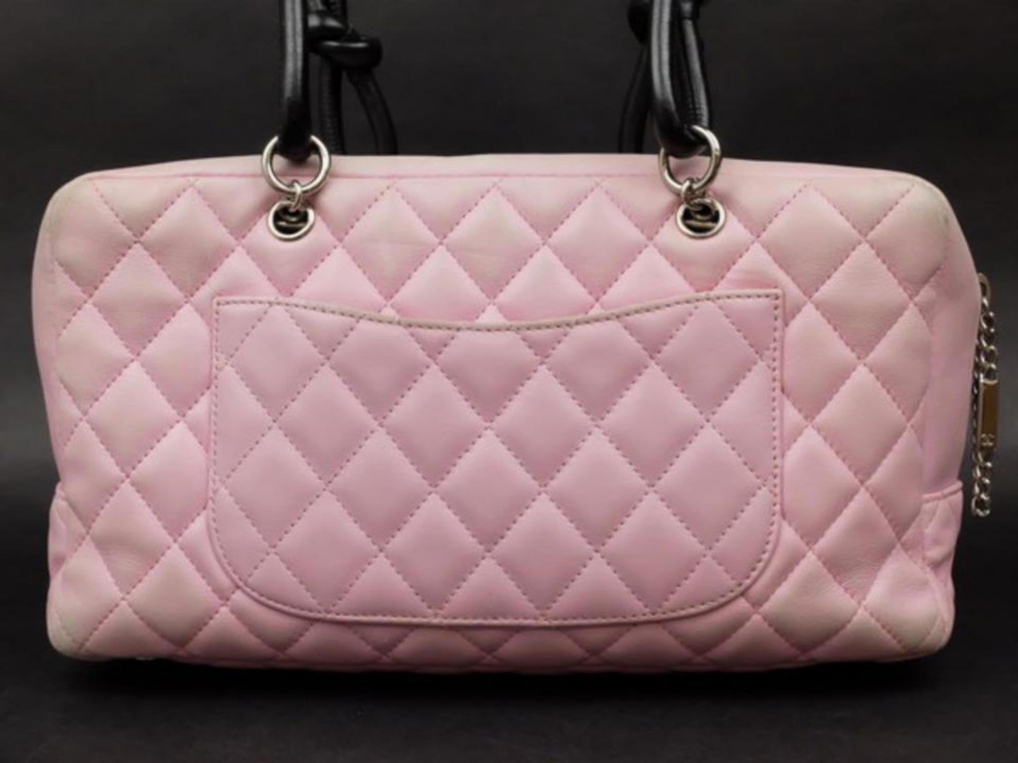 Chanel Cambon Ligne Bowler 227067 Pink X Black Quilted Leather Shoulder Bag 2
