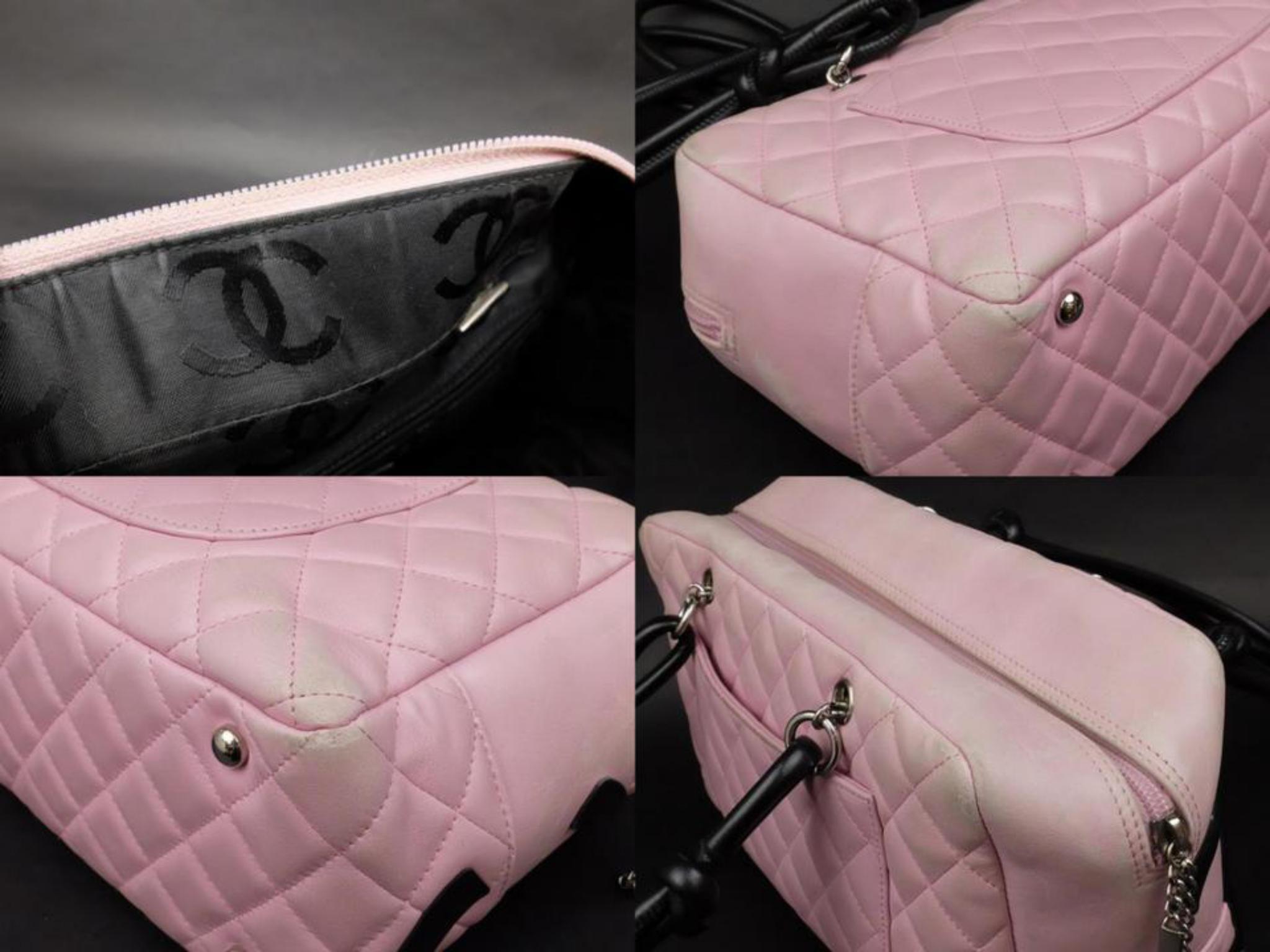 Chanel Cambon Ligne Bowler 227067 Pink X Black Quilted Leather Shoulder Bag 3