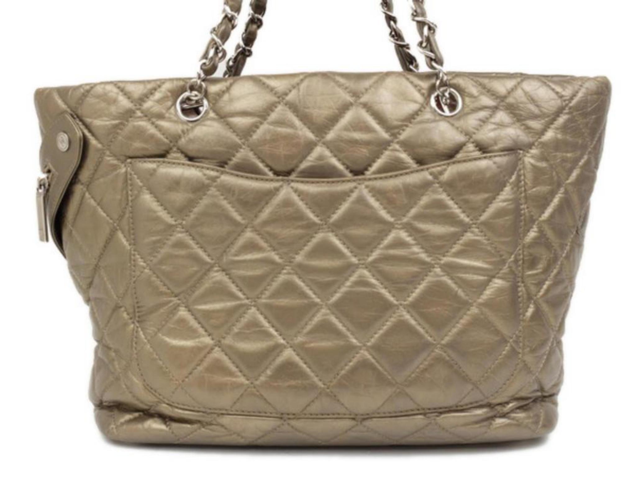 Chanel Cambon Ligne Chain 226553 Bronze Quilted Leather Tote For Sale 3